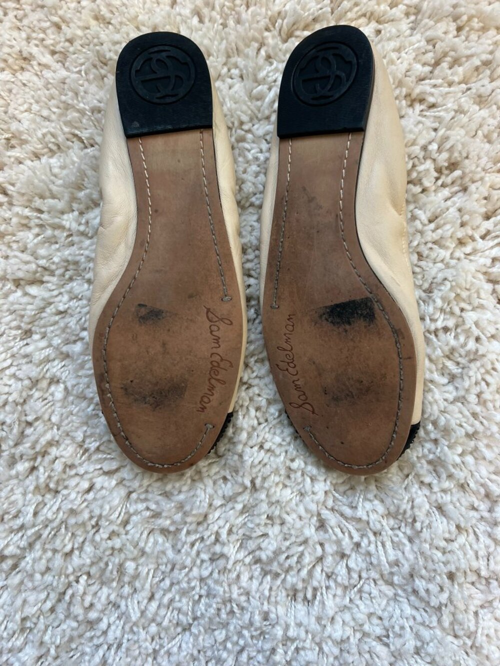 Sam Edelman Beatrix Ballet flats Women's Beige Leather Size 8M Cap Toe Comfort - Picture 3 of 4